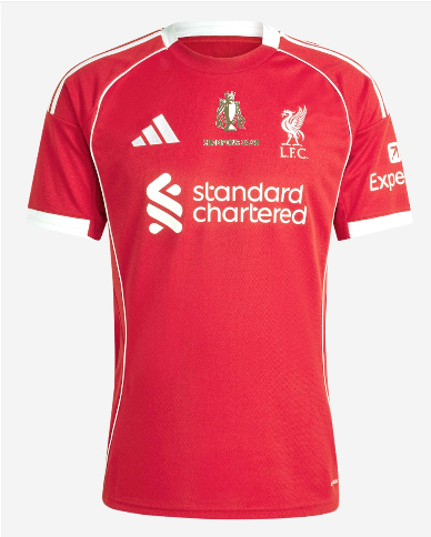 Liverpool Home Soccer Jersey 2025/26 - CHAMPIONS 24/25 & Gold Trophy & Insignia Top Soccer Jerseys Store