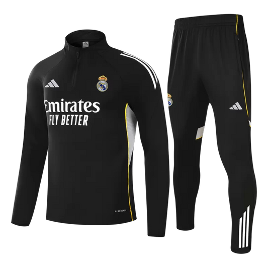 Real Madrid 1/4 Zip Tracksuit Kit (Jacket+Pants) 2025/26 - Black