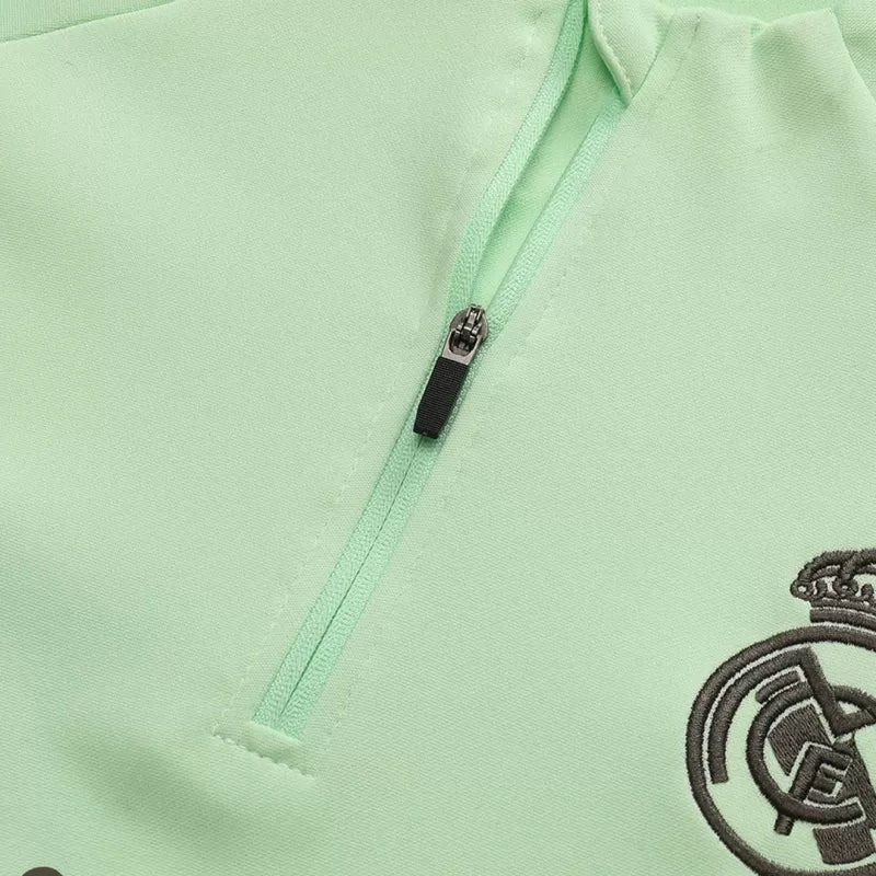 Kid's Real Madrid 1/4 Zip Training Kit (Jacket+Pants) 2025/26 - Green