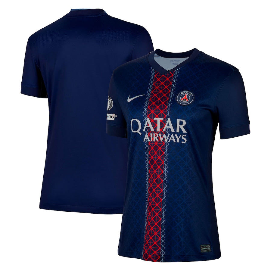 Women's PSG Home Match Shirt 2025-26 with Champions League and UEFA Foundation 10th Anniversary Badge Go Game Wear