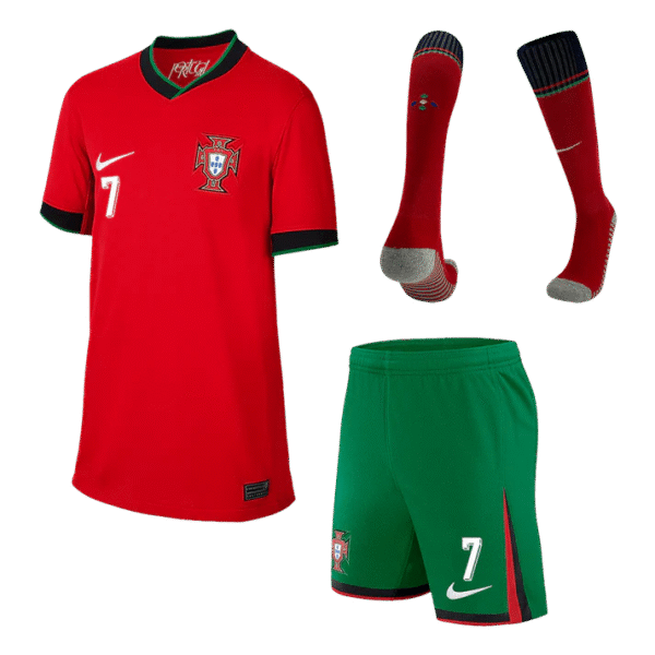 Kid's Portugal RONALDO #7 Home Jerseys Full Kit Euro 2024