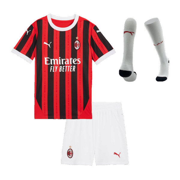 Kid's AC Milan Home  Soccer Jersey Kit(Jersey+Shorts+Socks) 2024/25 Top Soccer Jerseys Store