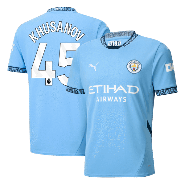 KHUSANOV #45 Manchester City Home  Soccer Jersey 2024/25 Top Soccer Jerseys Store
