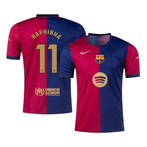 RAPHINHA #11 Barcelona Home  Soccer Jersey 2024/25 -?Spotify Logo Without Text? Top Soccer Jerseys Store