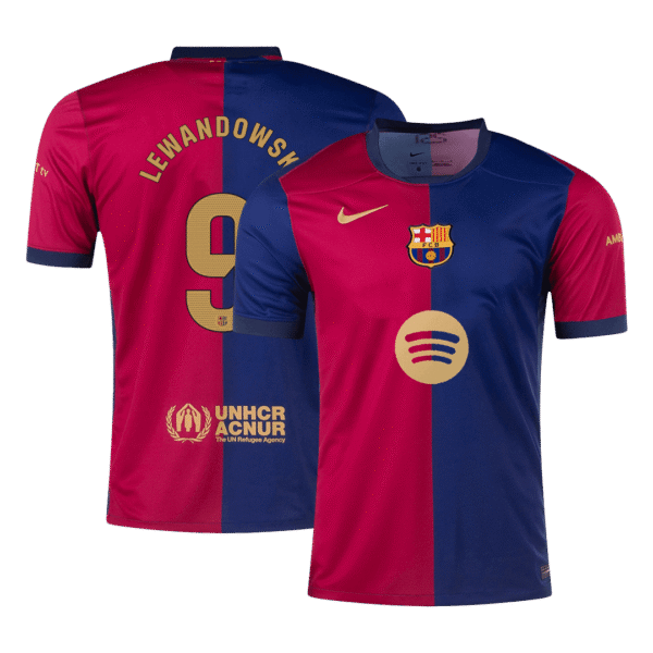 LEWANDOWSKI #9 Barcelona Home  Soccer Jersey 2024/25- Spotify Logo Without Text Top Soccer Jerseys Store