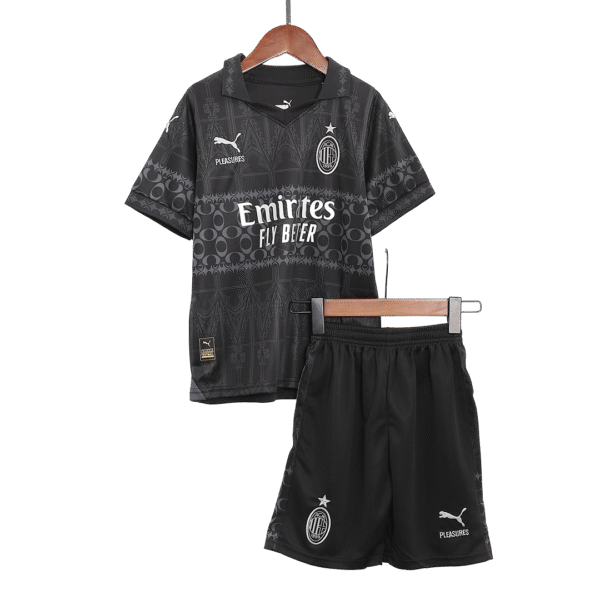 Kid's AC Milan x Pleasures Fourth Away  Soccer Jersey Kit(Jersey+Shorts) 2023/24 Top Soccer Jerseys Store